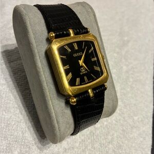 Vintage Gucci Black and Gold Square Watch